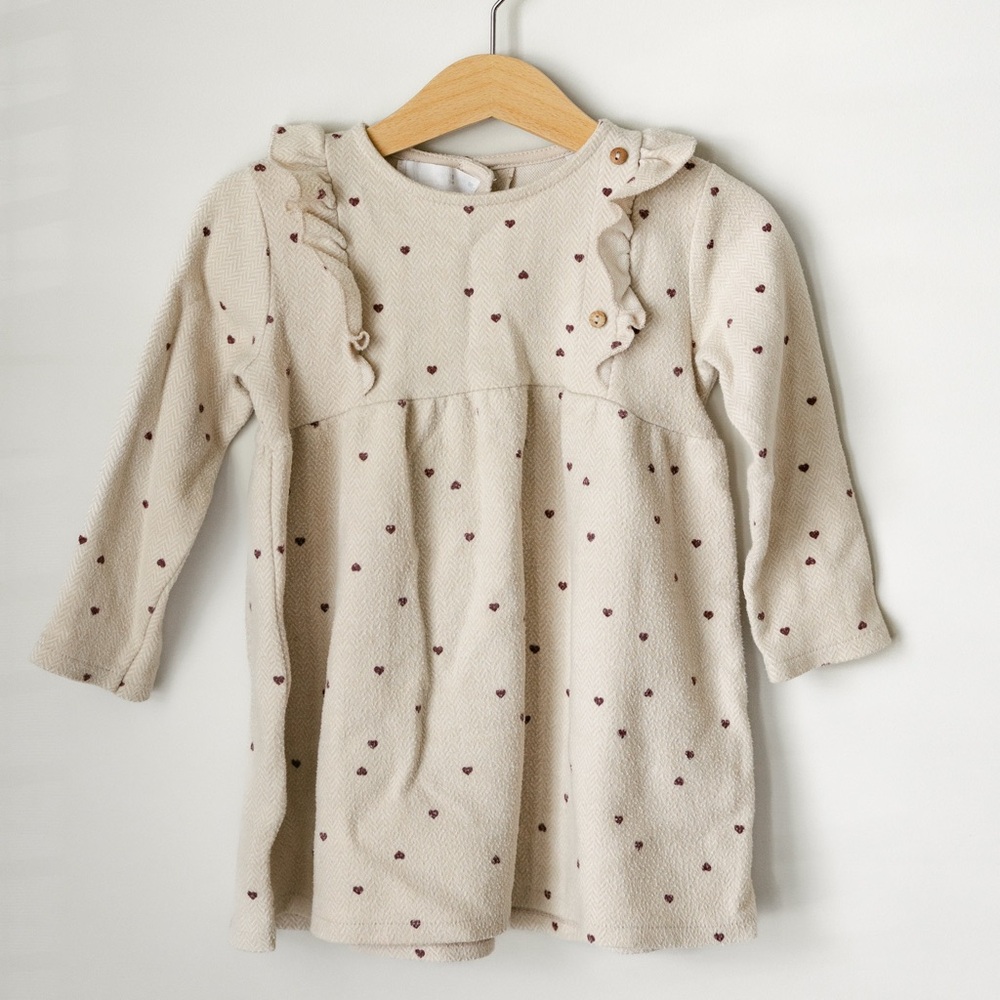 Zara Kids Cream Ruffle Heart Print Dress | 2-3 Years